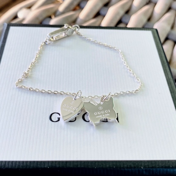 Gucci Heart & Butterfly Silver Logo Charm Bracelet - Picture 8 of 16